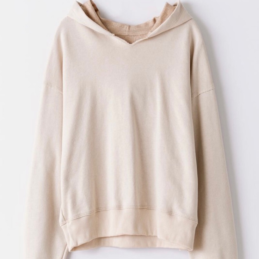 Reverse seam drop shoulder hoodie
